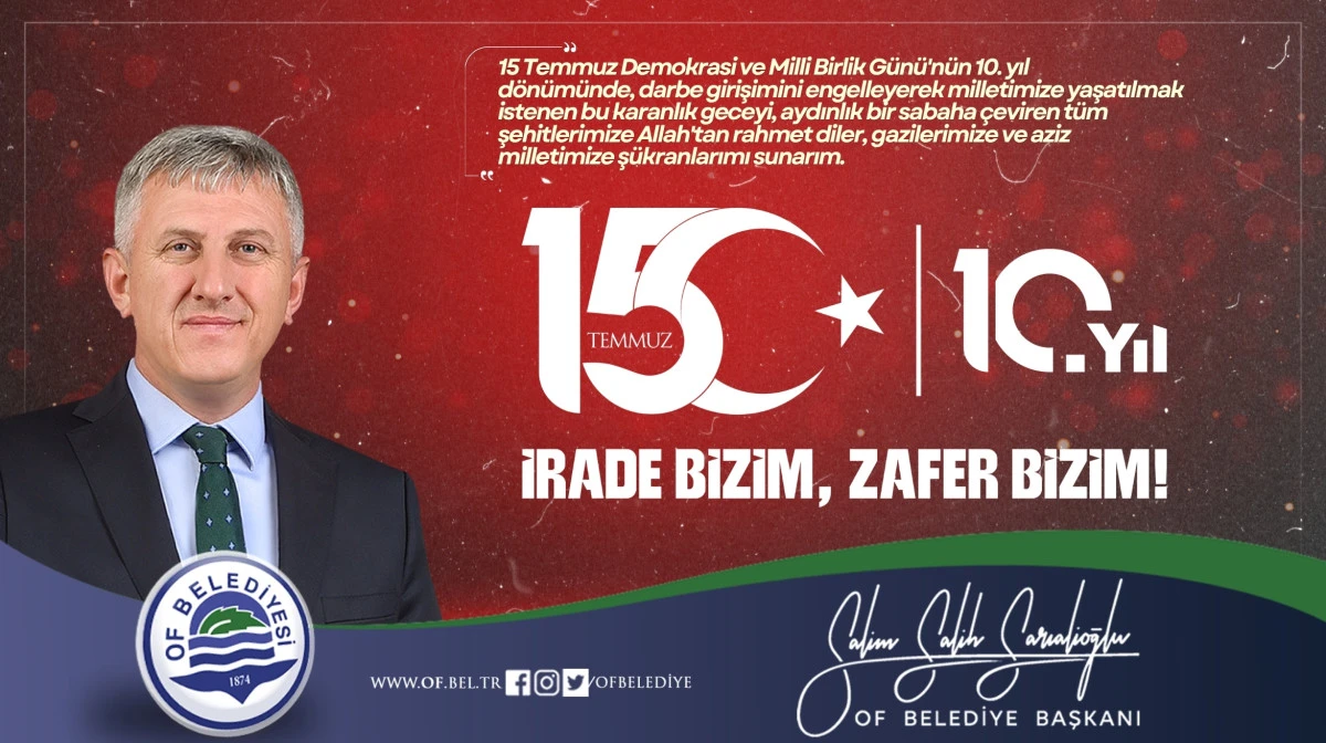 Başkan Sarıalioğlu'ndan 15 Temmuz Mesajı