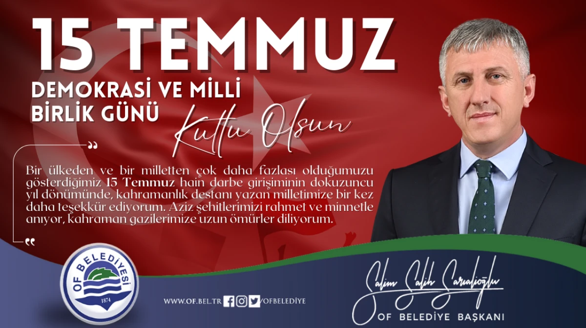 Başkan Sarıalioğlu'ndan 15 Temmuz Mesajı