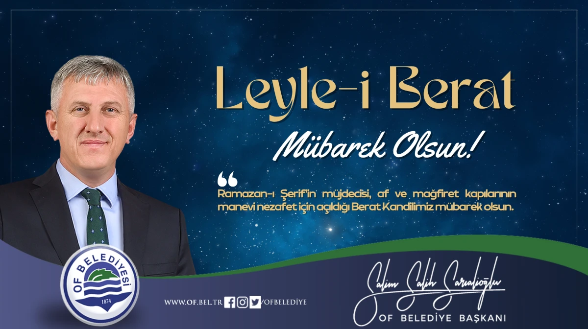 Başkan Sarıalioğlu'ndan Berat Kandili Mesajı