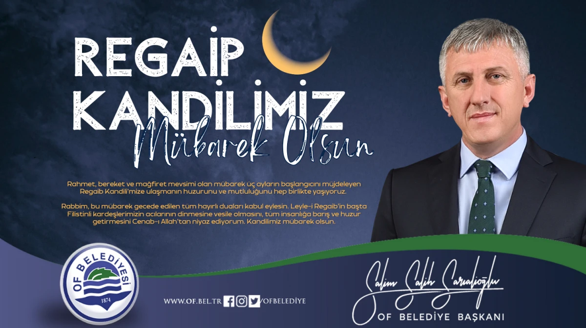Başkan Sarıalioğlu'ndan Regaib Kandili Mesajı