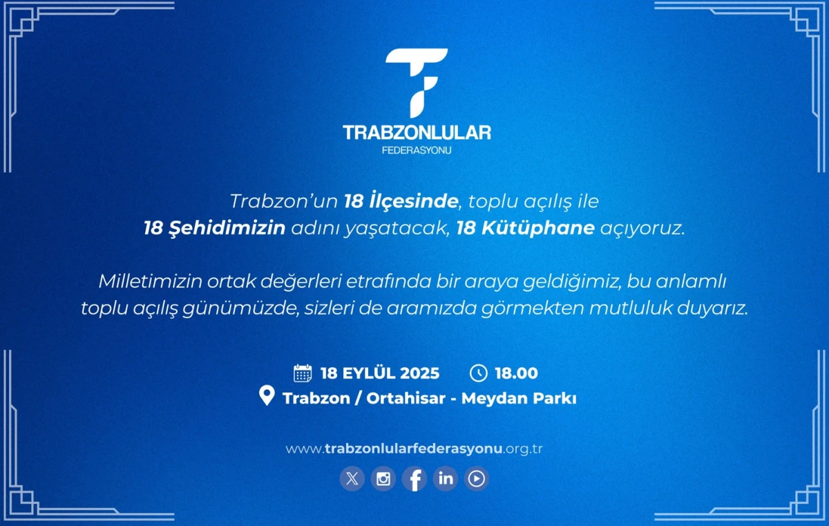 Trabzon'da 18 İlçeye 18 Kütüphane: Şehitlerin İsimleri Yaşatılacak